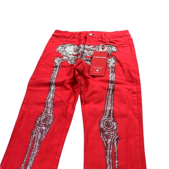 Guapi Skeleton Pants Mens 30 Red Crystal Rhinestone Limited Edition Buckle Zip - Picture 11 of 12